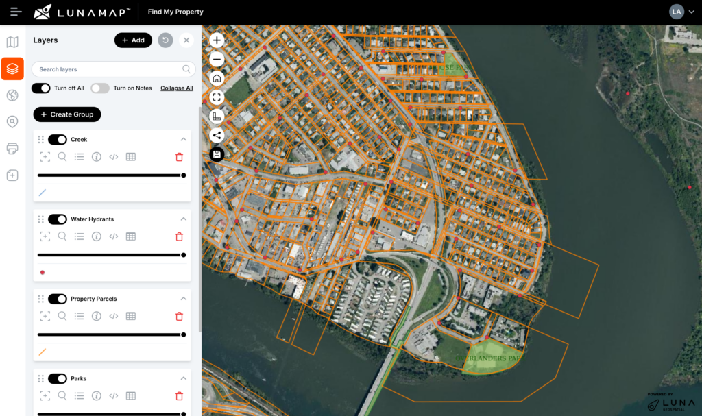 LunaMap interface