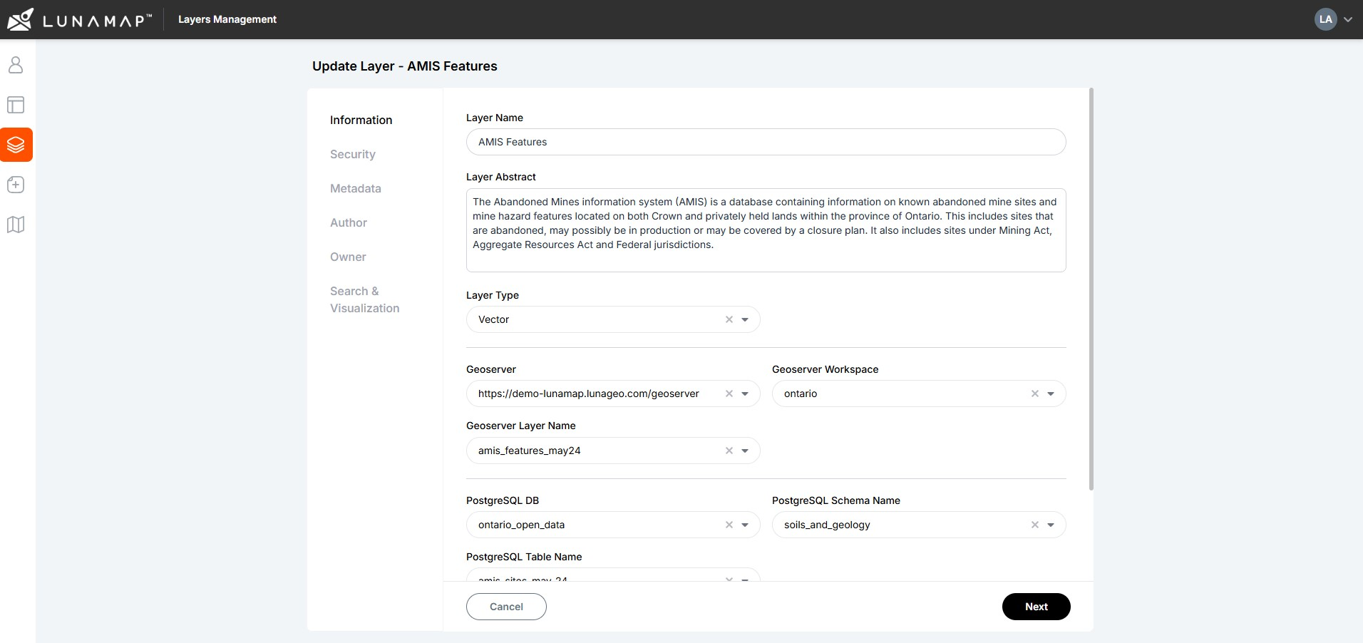 Publish PostGIS Layers in LunaMap