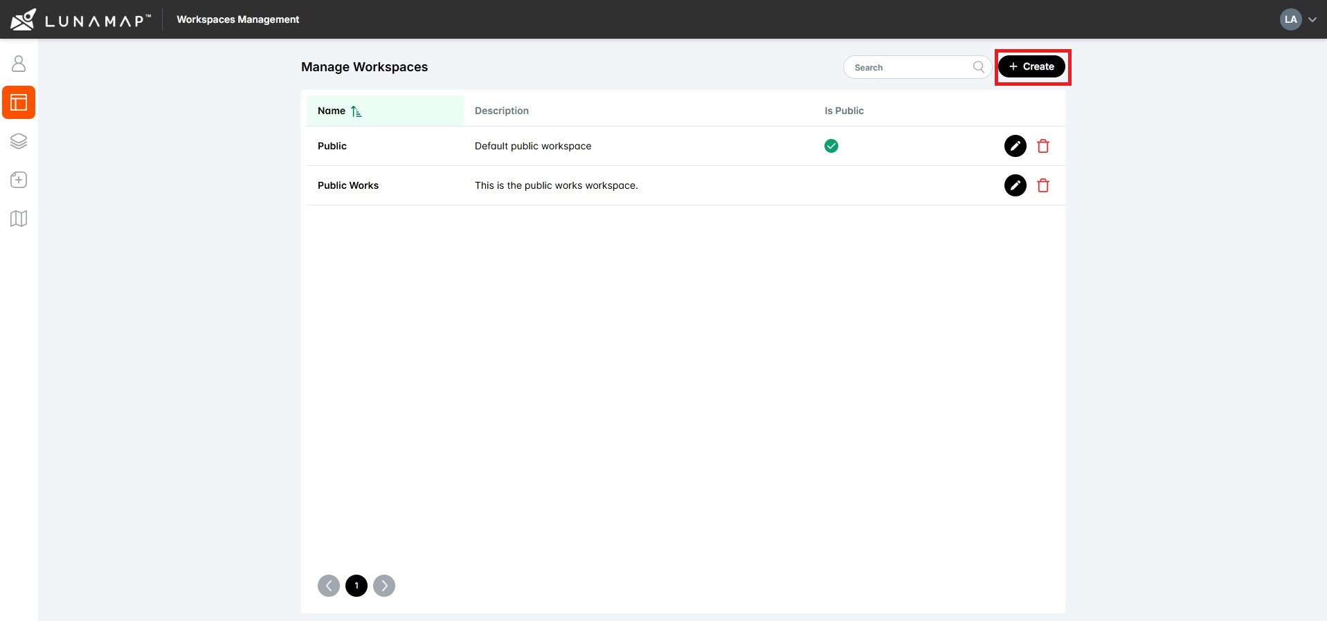 Create a LunaMap Workspace