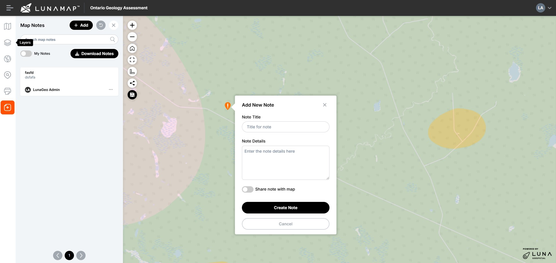 Map Notes in LunaMap